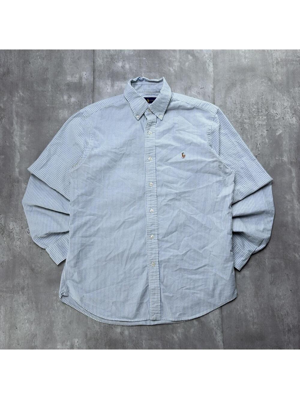 Y2K Light Blue Polo Ralph Lauren Striped Long Sleeve Button Up Shirt